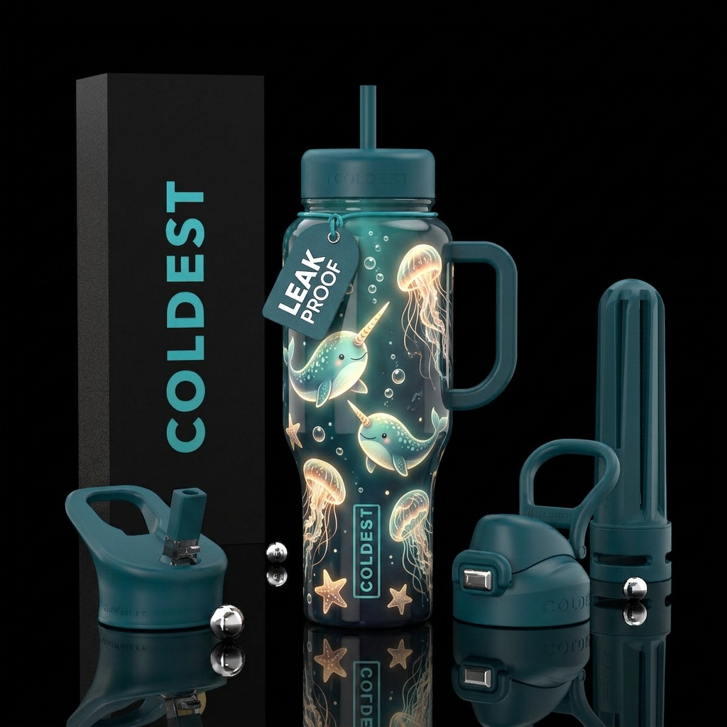 The cutest narwhals and jellyfish, starfish,bubble... water bottle design