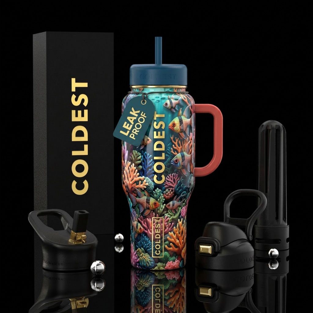 Cardinal fish, saltwater, glossy, trompe-l'œil water bottle design