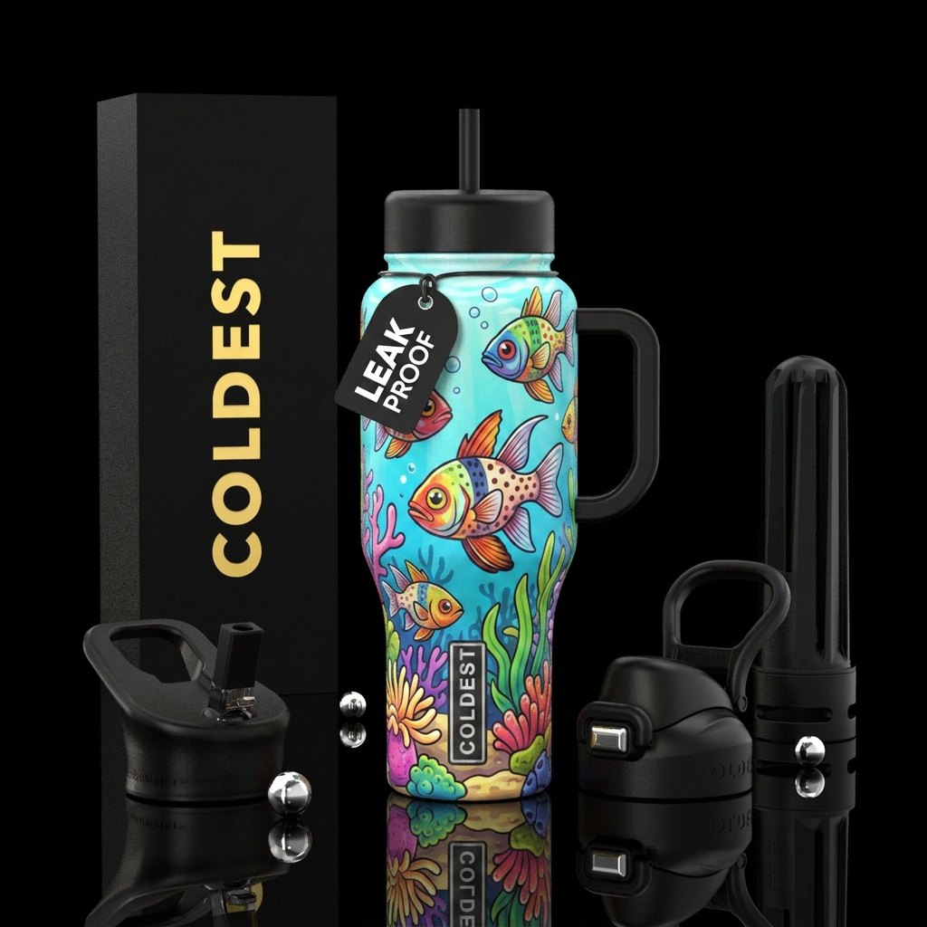 Cardinal pajama fish, saltwater, glossy, trompe-l'... water bottle design