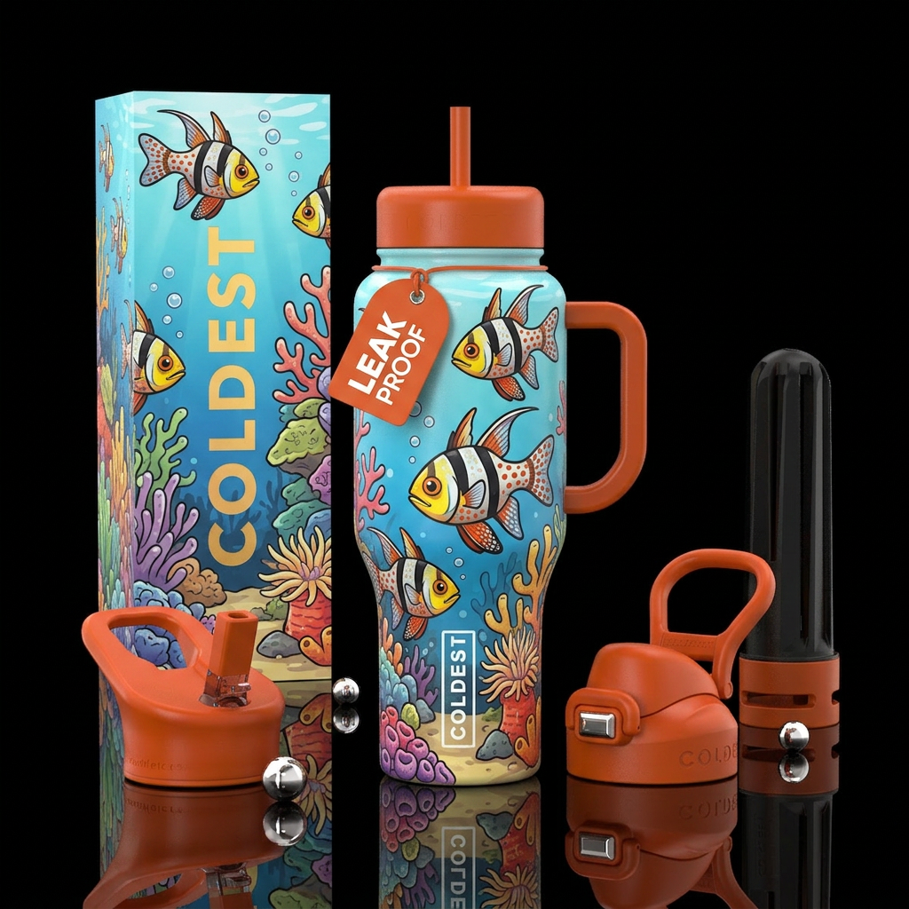 Cardinal pajama fish, saltwater, glossy, trompe-l'... water bottle design