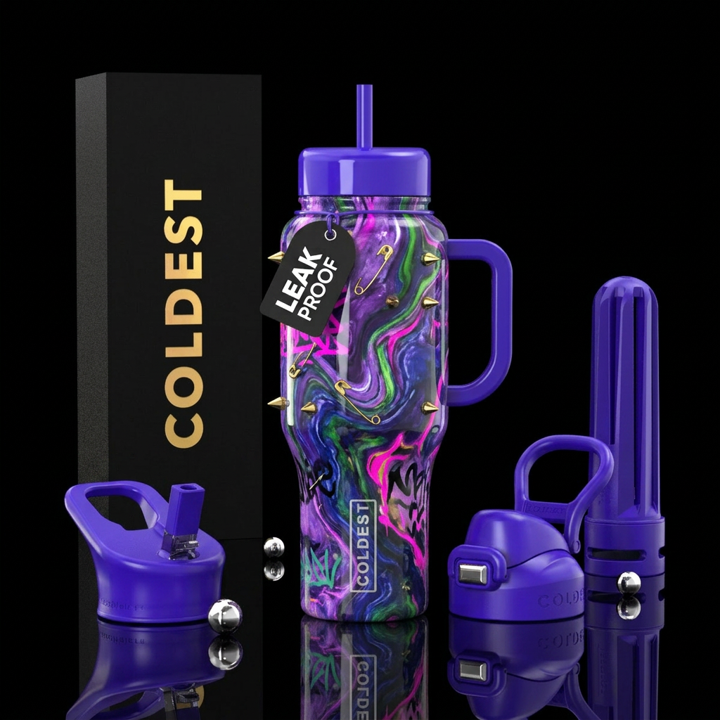 Punk marble,glossy, trompe-l'œil water bottle design