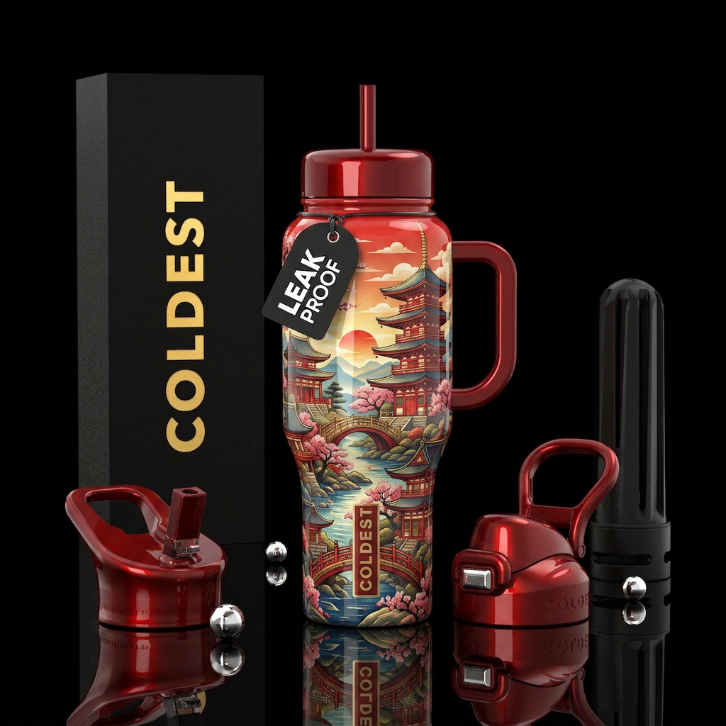 Empire of the sun, Japanese,glossy, trompe-l'œil water bottle design