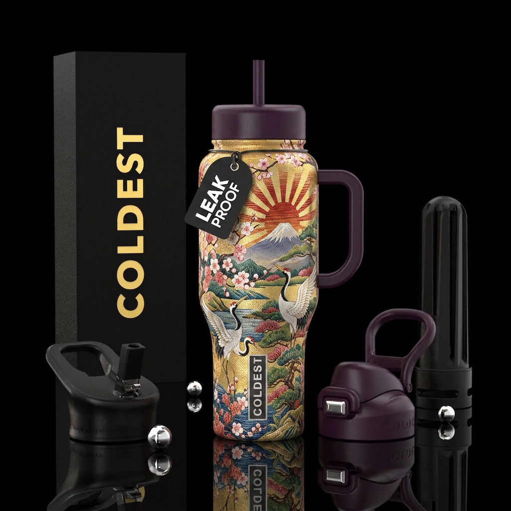 Empire of the sun, Japanese tapestry art,glossy, t... water bottle design