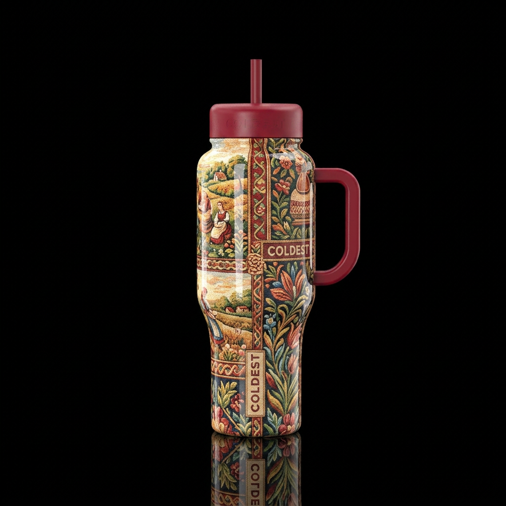 tapestry art,glossy, trompe-l'œil ,comforting,vibr... water bottle design