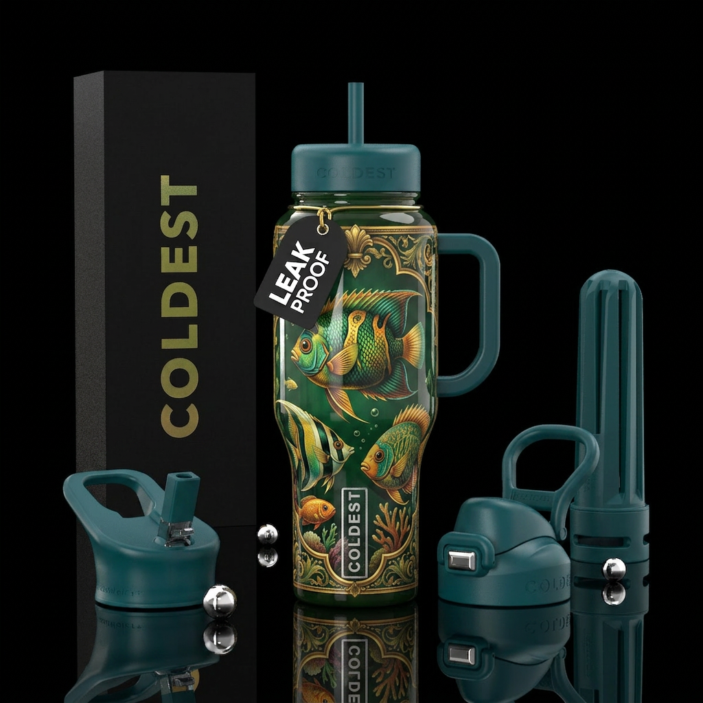 Victorian fish,glossy,trompe-l'œil water bottle design