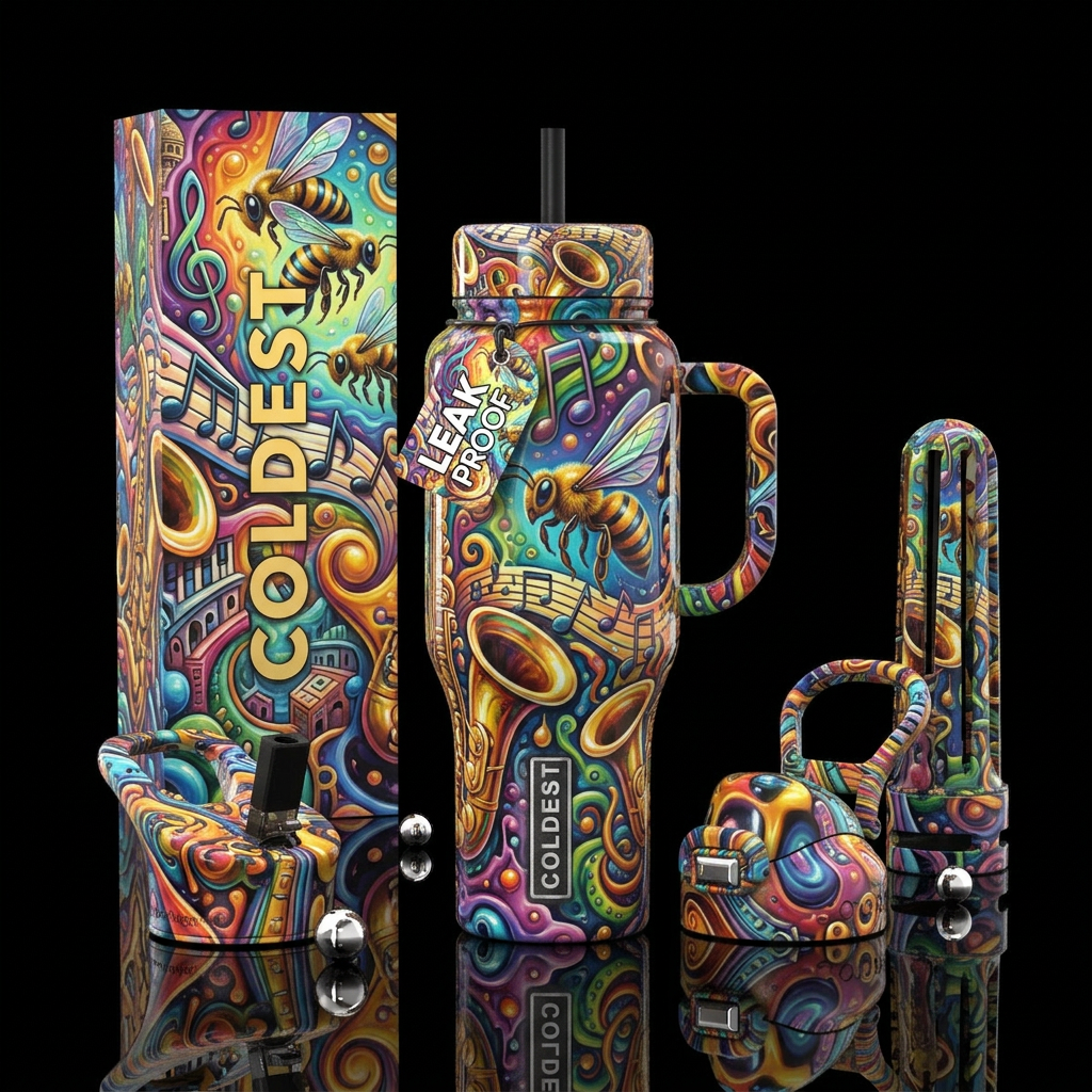 Bee bop palooza,glossy, trompe-l'œil water bottle design