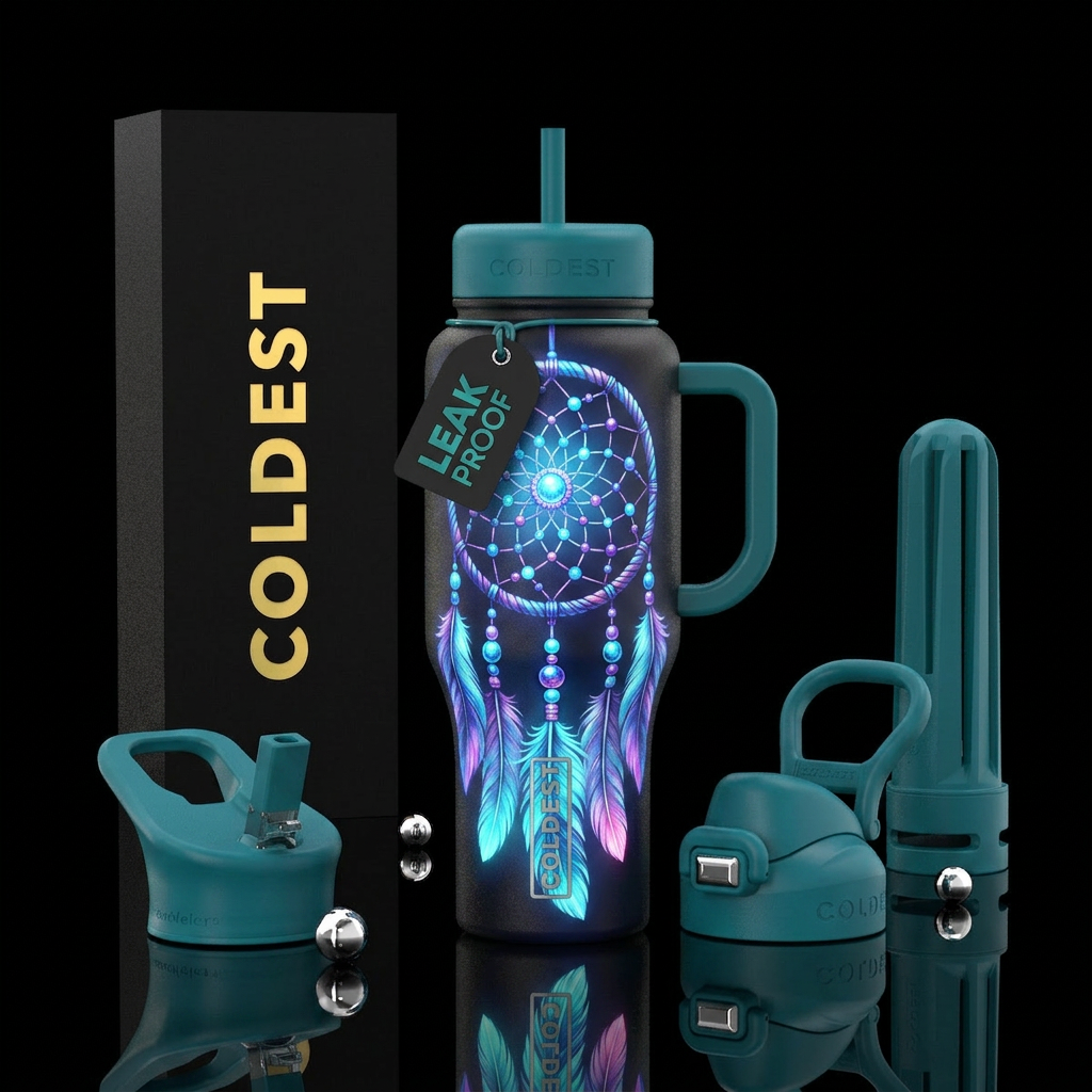 Beautiful dreamcatcher,glossy, trompe-l'œil, glow ... water bottle design