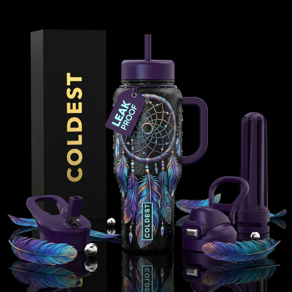 Beautiful dreamcatcher,glossy, trompe-l'œil, glow ... water bottle design