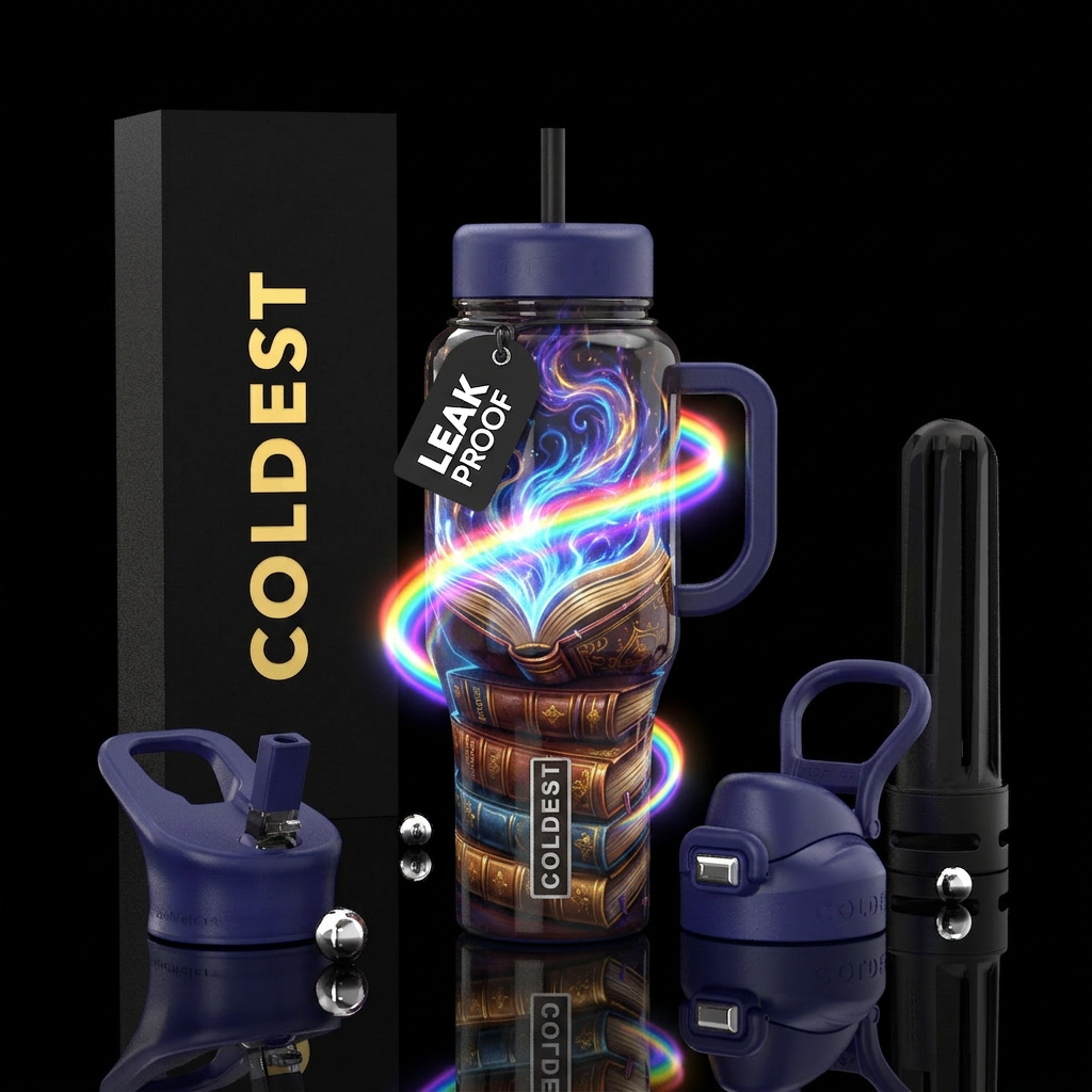 Rainbows, open books,magic coming to life,glossy, ... water bottle design