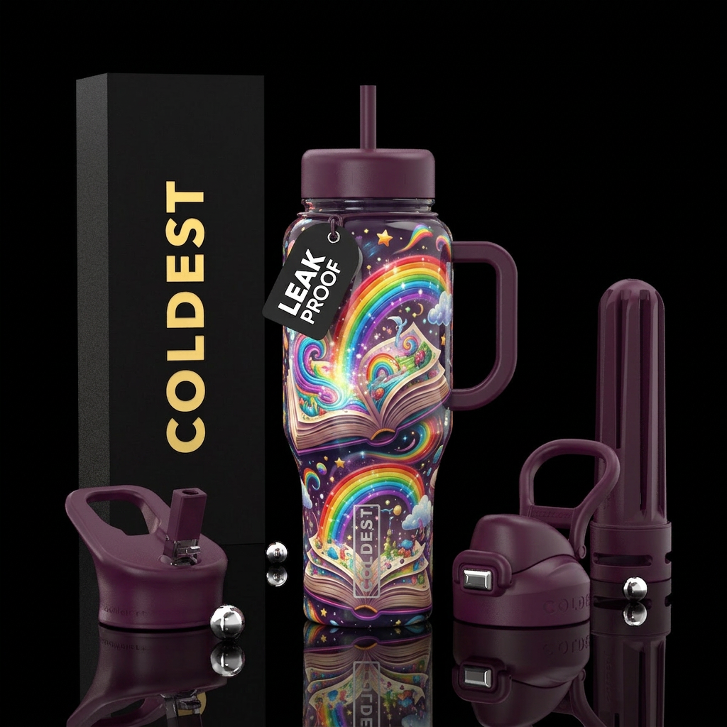 Rainbows, whimsical, books,magic coming to life,gl... water bottle design