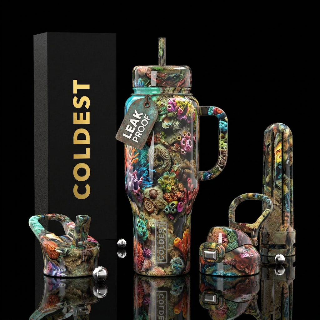 Forgotten, left behind, glossy, trompe-l'œil water bottle design