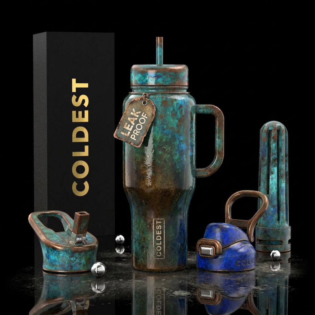 Forgotten, left behind, glossy, trompe-l'œil water bottle design