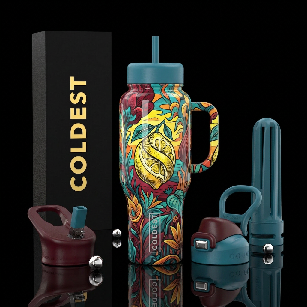 delicate, linocut, fauvism,glossy, trompe-l'œil, h... water bottle design