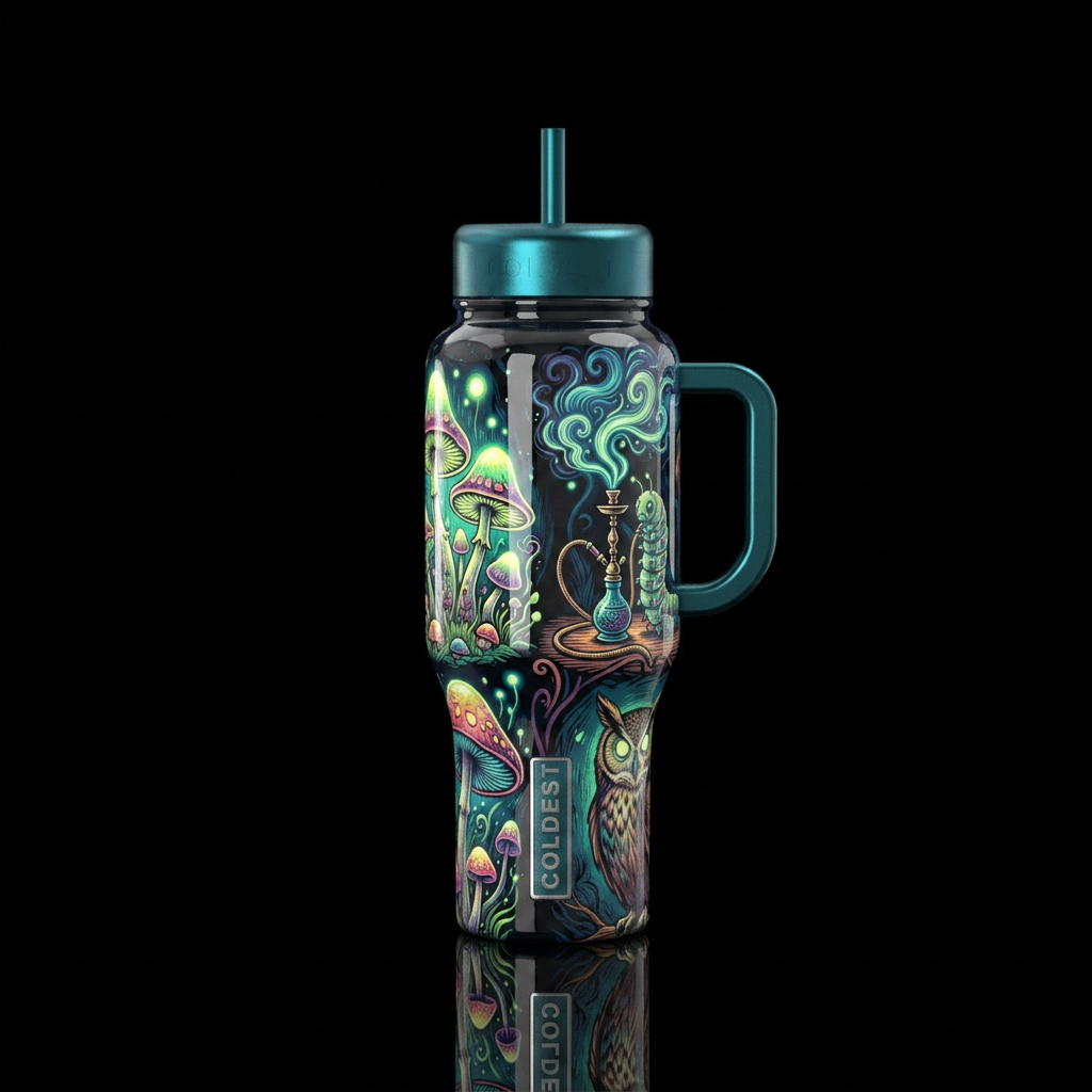 delicate, linocut, fauvism,glossy, trompe-l'œil, h... water bottle design
