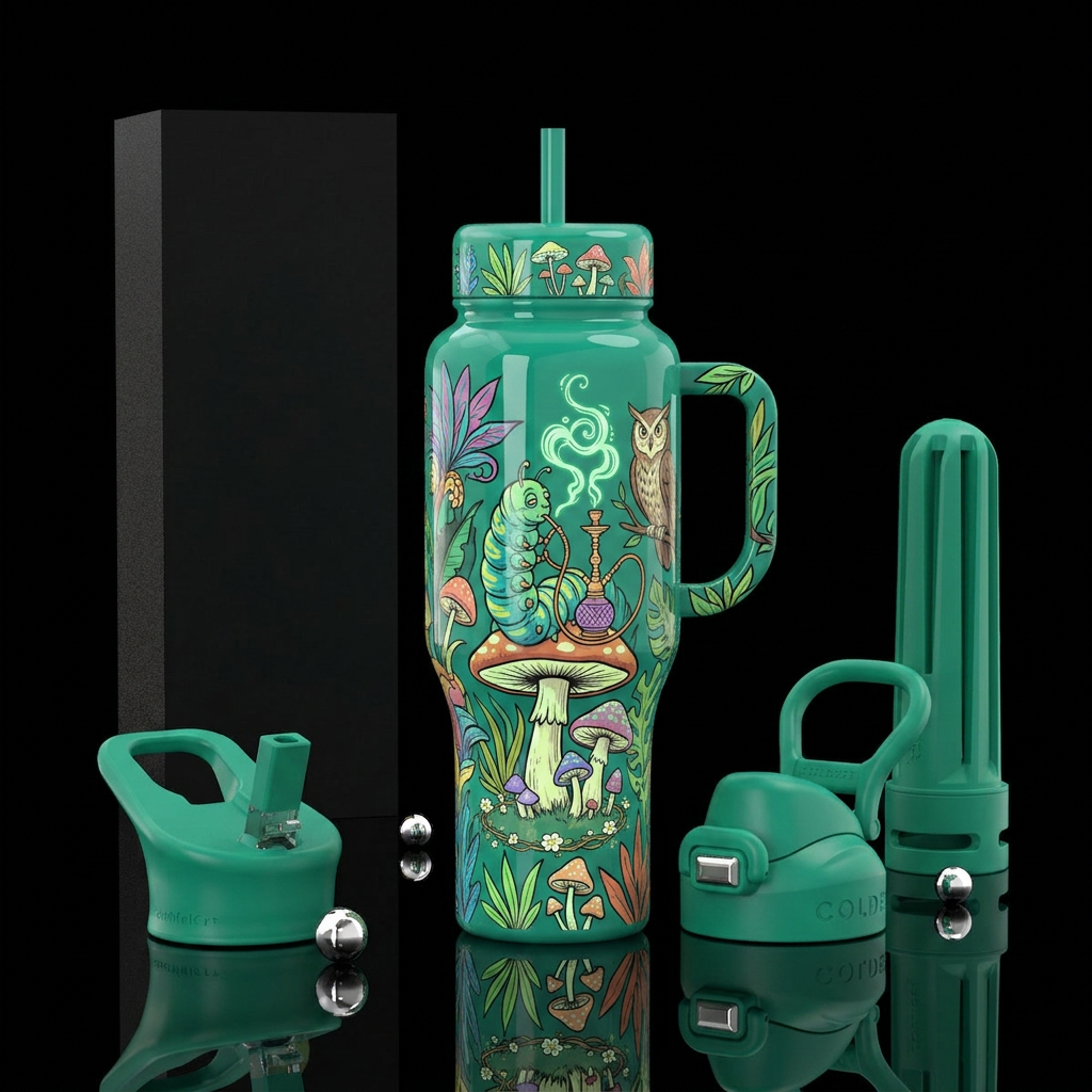 delicate,, fauvism,glossy, trompe-l'œil, harmoniou... water bottle design