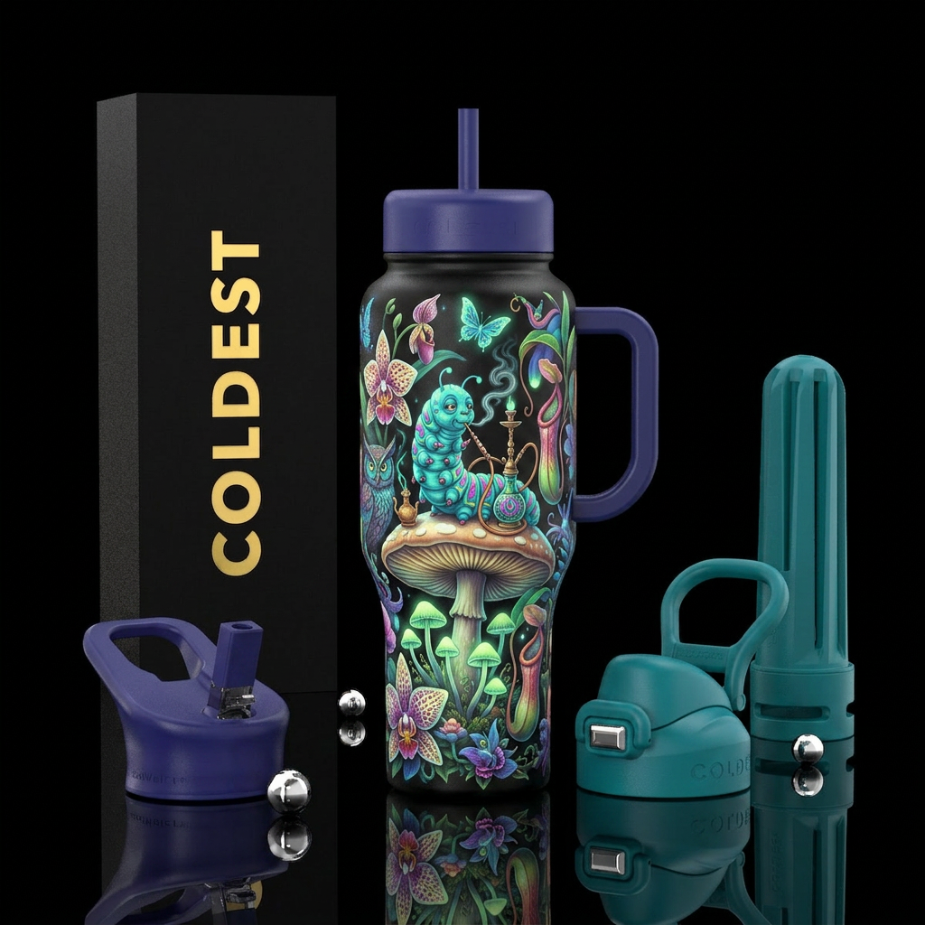 delicate,, fauvism,glossy, trompe-l'œil, harmoniou... water bottle design