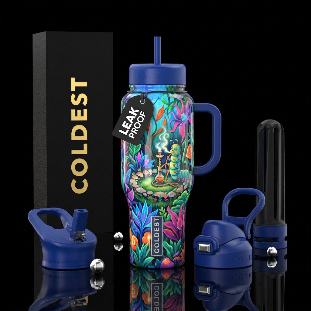 delicate,, fauvism,glossy, trompe-l'œil, harmoniou... water bottle design