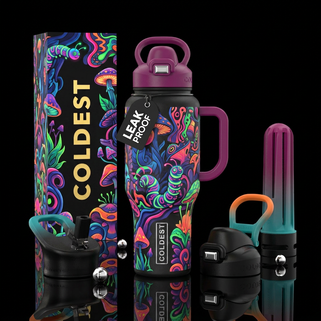 delicate,, fauvism,glossy, trompe-l'œil, harmoniou... water bottle design