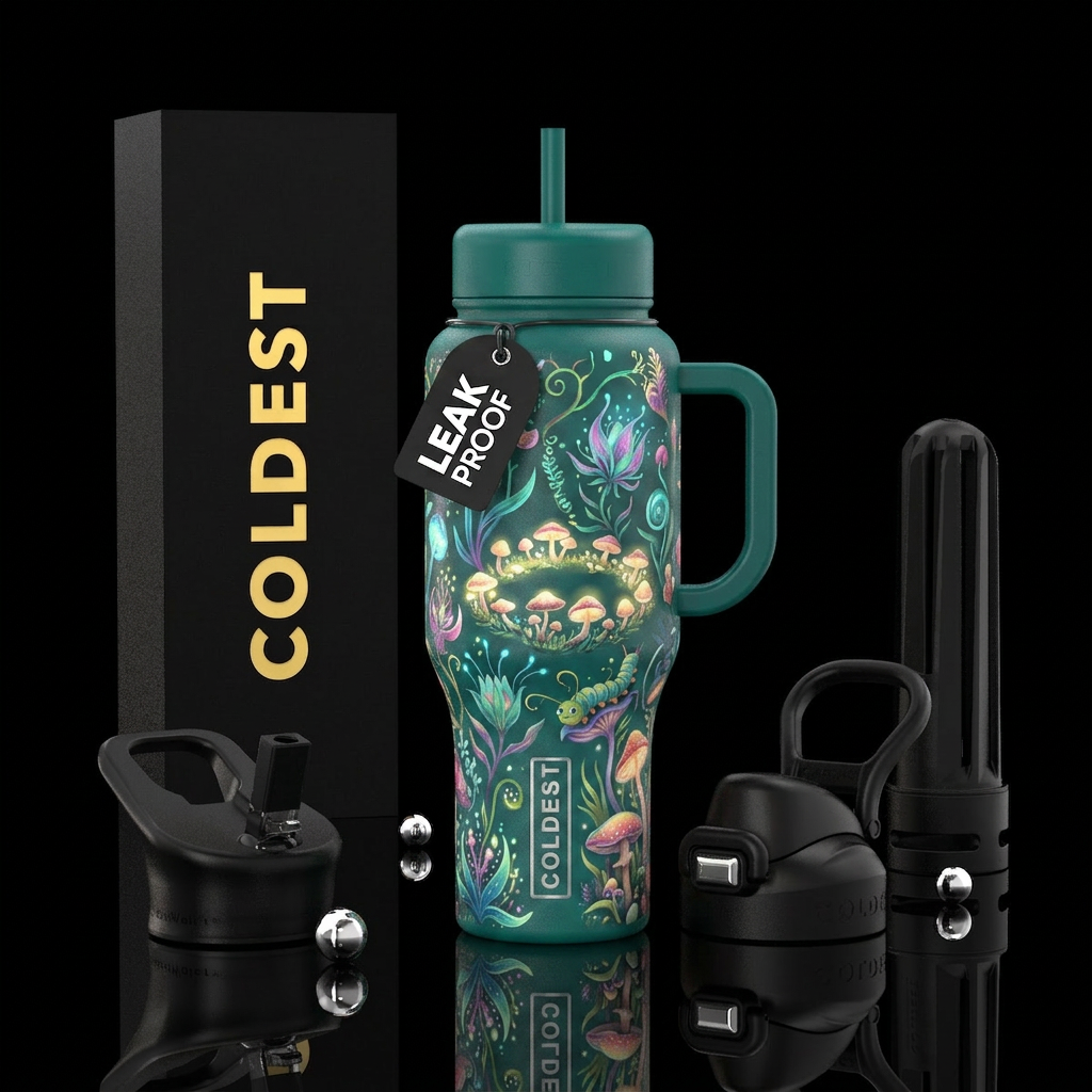 delicate,, ,glossy, trompe-l'œil, harmonious, whim... water bottle design