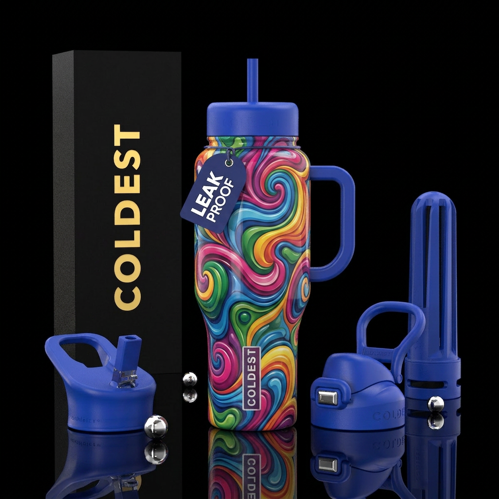 Groovy ,glossy, trompe-l'œil water bottle design
