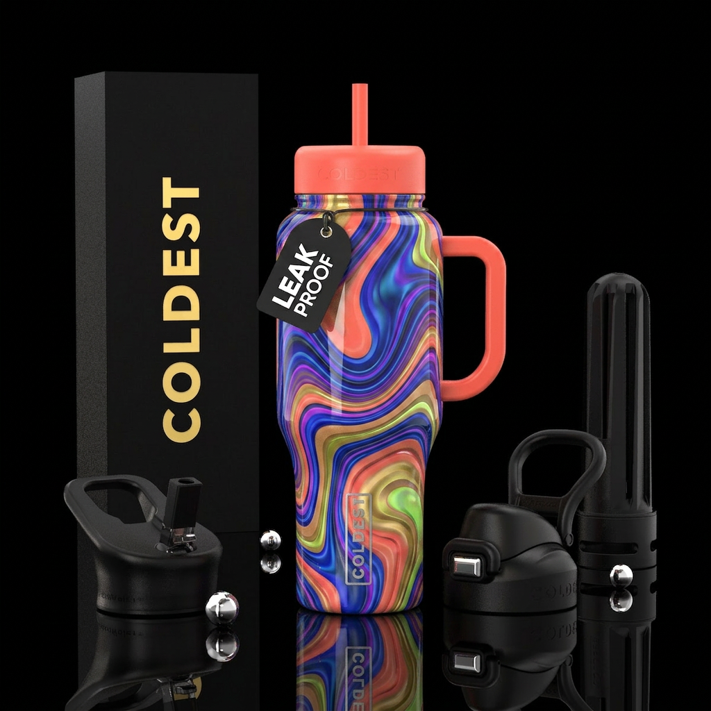 Groovy ,glossy, trompe-l'œil water bottle design