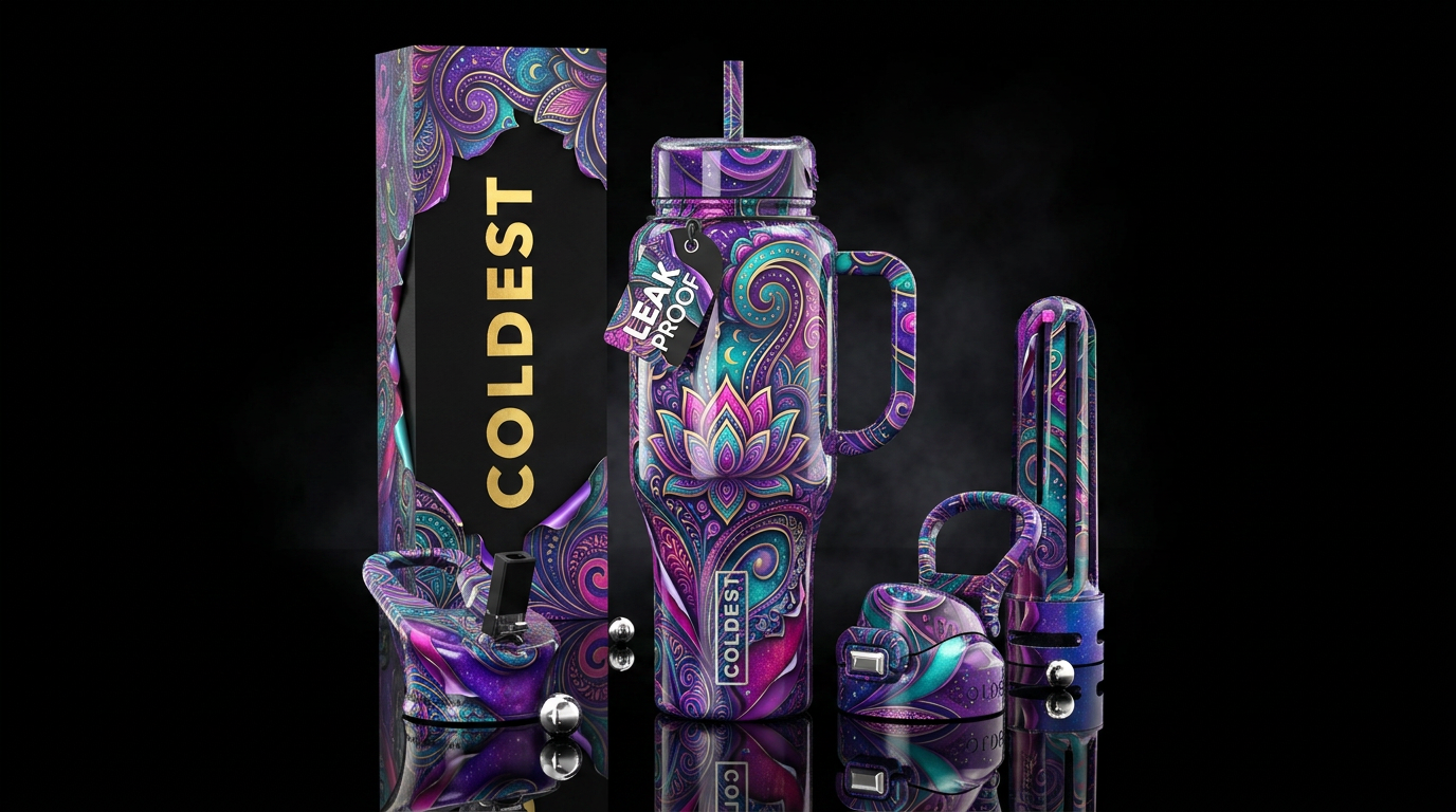 Groovy ,glossy, trompe-l'œil, peeling, zentangle, ... water bottle design