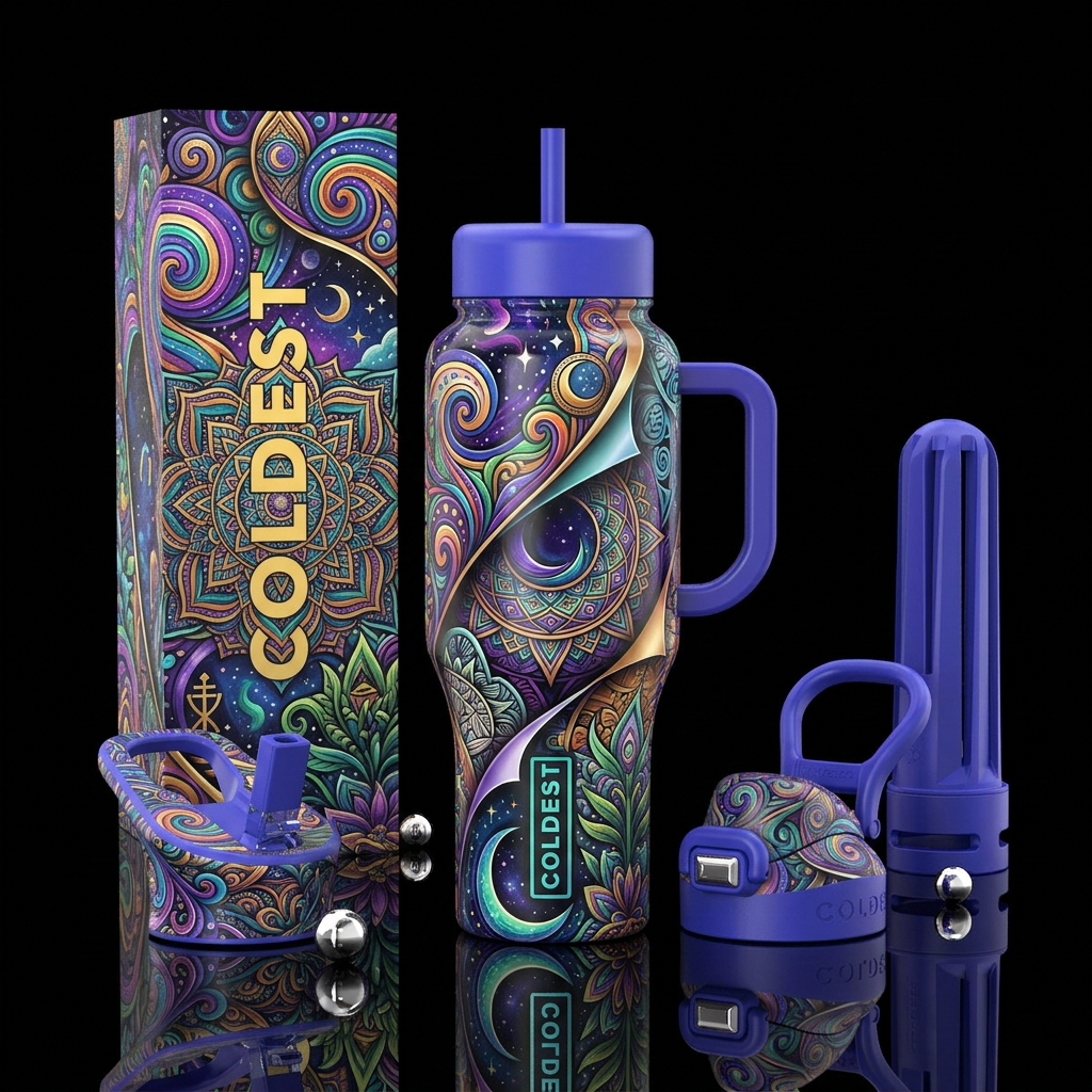 Groovy ,glossy, trompe-l'œil, peeling, zentangle, ... water bottle design