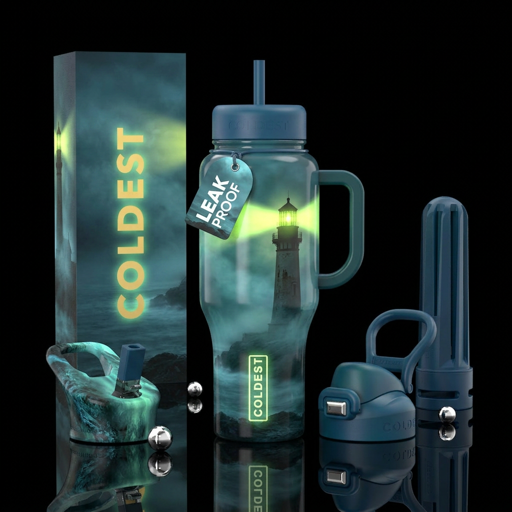 lighthouse,eerie feel, , provocative, ,glossy, tro... water bottle design