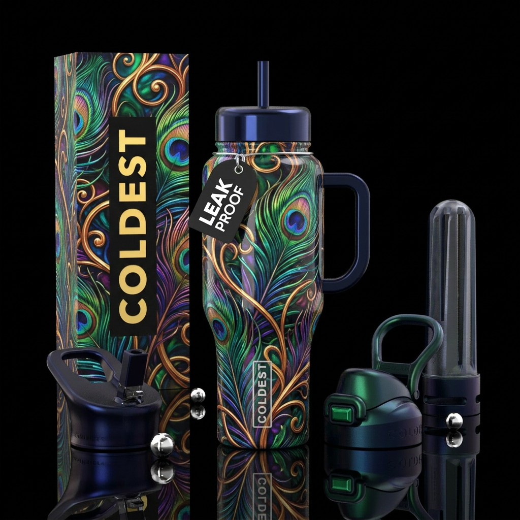 Flamboyant,  Wiles,glossy, trompe-l'œil water bottle design