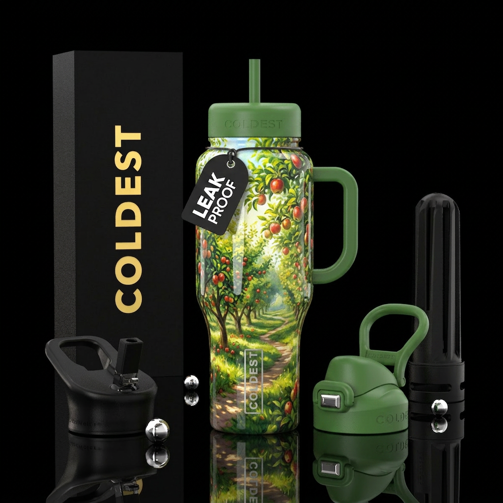 Beautiful apple orchard, glossy, trompe-l'œil water bottle design
