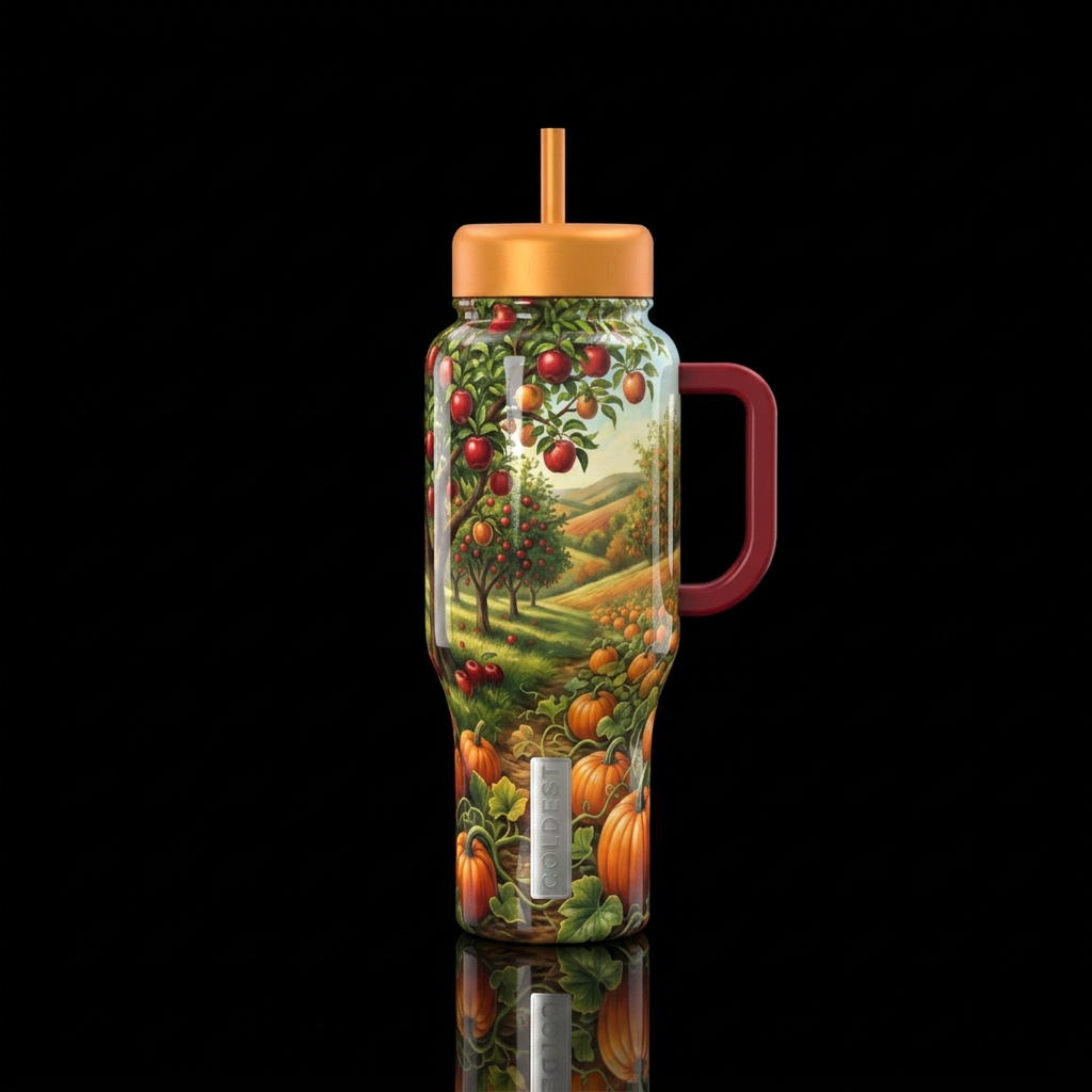 Beautiful apple orchard and pumpkin patch,glossy, ... water bottle design