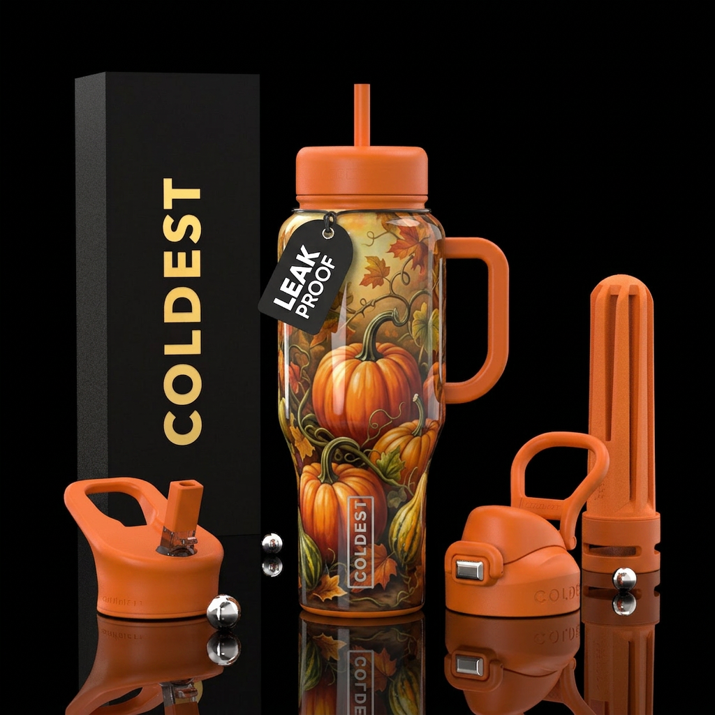 Beautiful  pumpkin patch,glossy, trompe-l'œil water bottle design