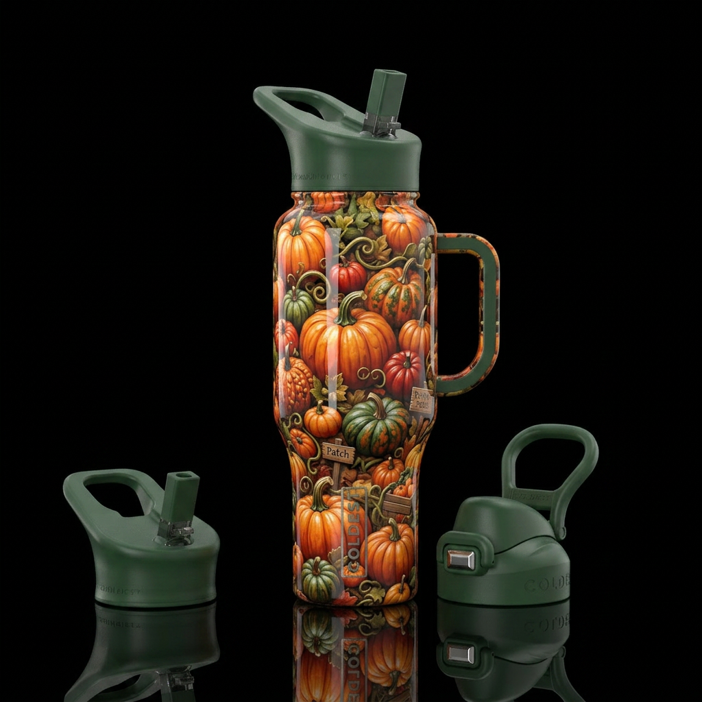 Beautiful  pumpkin patch,glossy, trompe-l'œil water bottle design