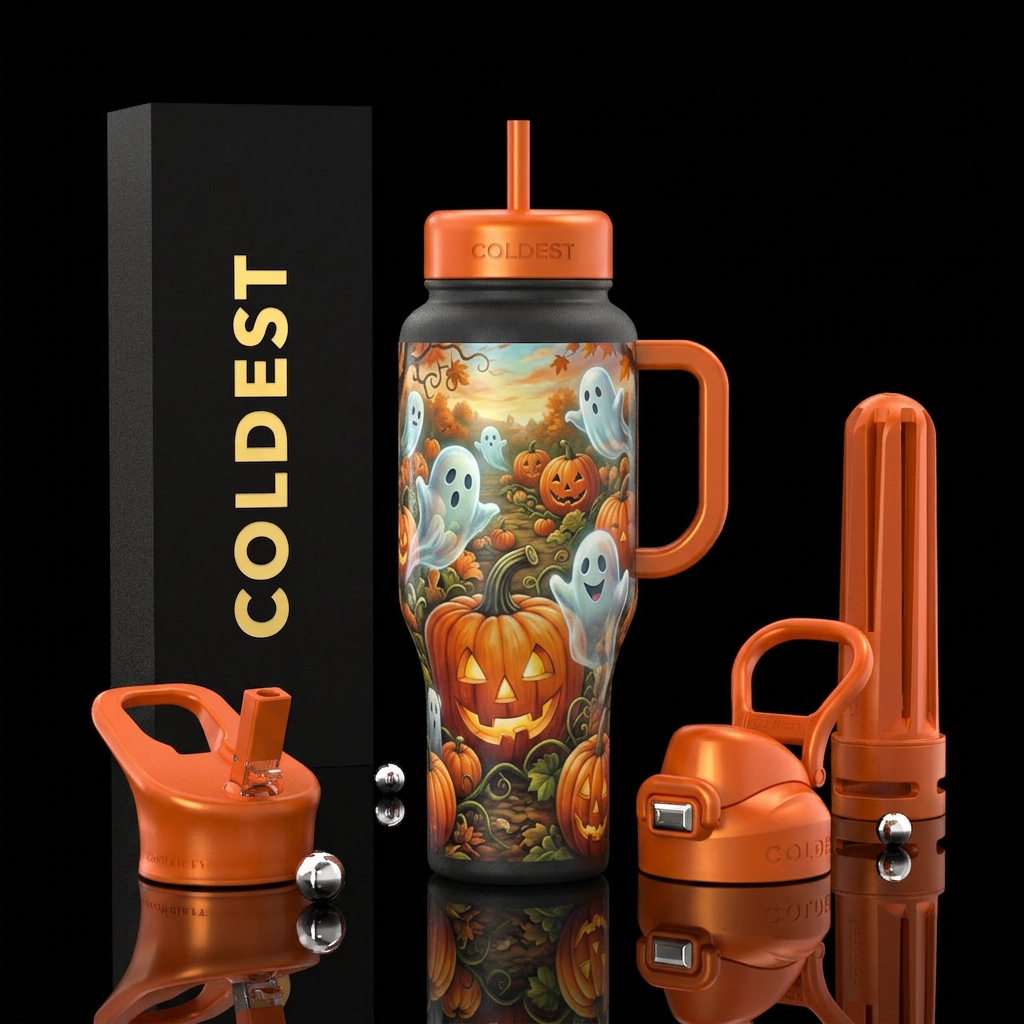 Beautiful  pumpkin patch with ghosts ,glossy, trom... water bottle design