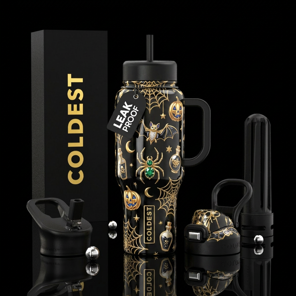 Beautiful Halloween hallmarks,glossy, trompe-l'œil water bottle design