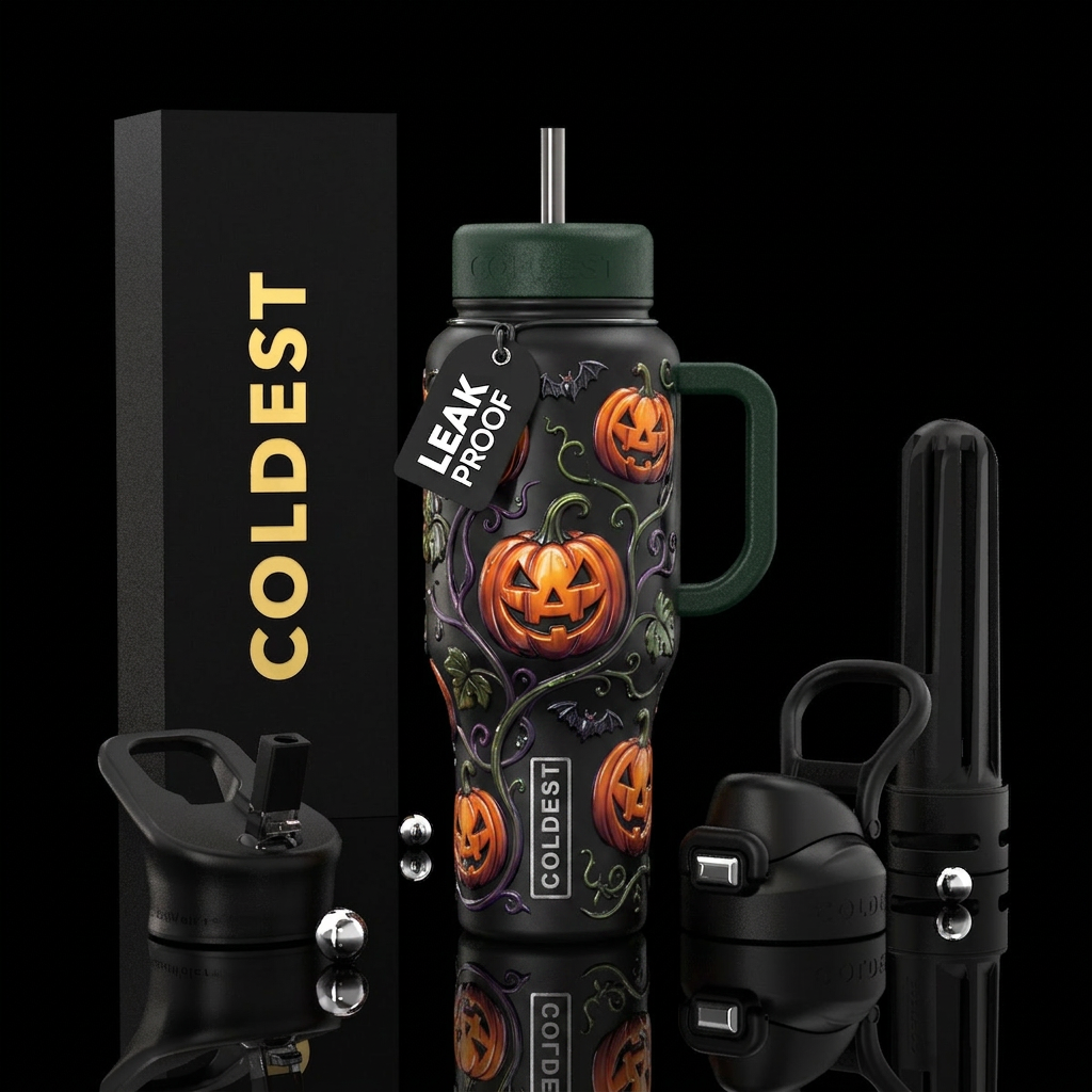 Beautiful Halloween hallmarks,glossy, trompe-l'œil water bottle design