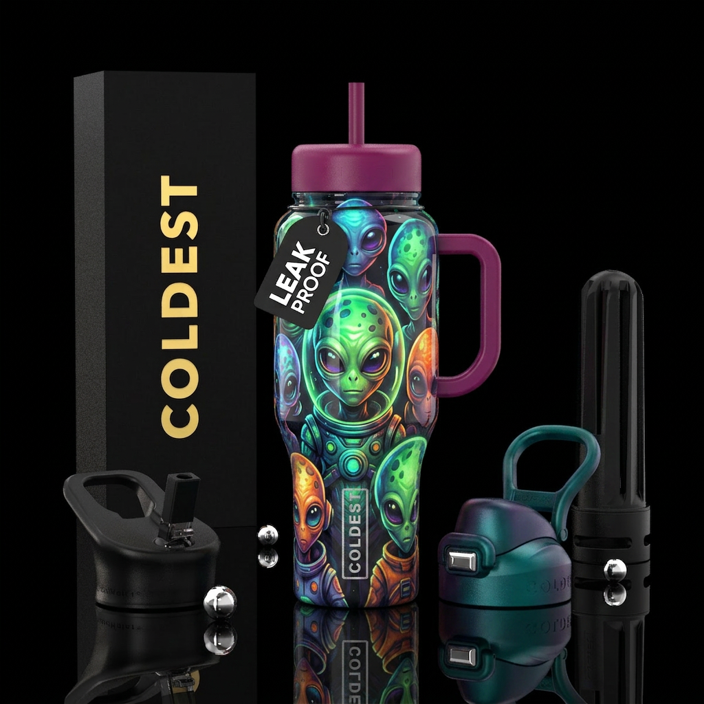 Cute martians,glossy, trompe-l'œil ,glow in the da... water bottle design