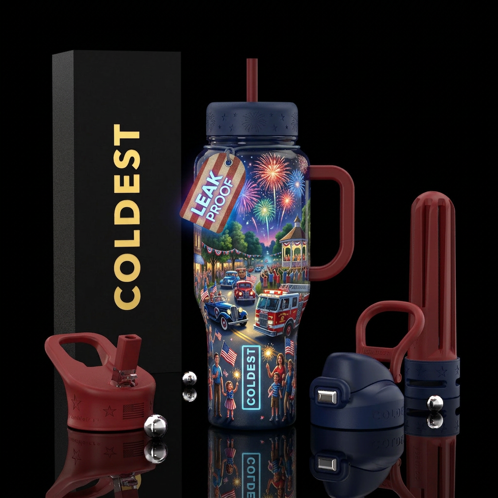 Hometown 4th of July celebration,glossy, trompe-l'... water bottle design