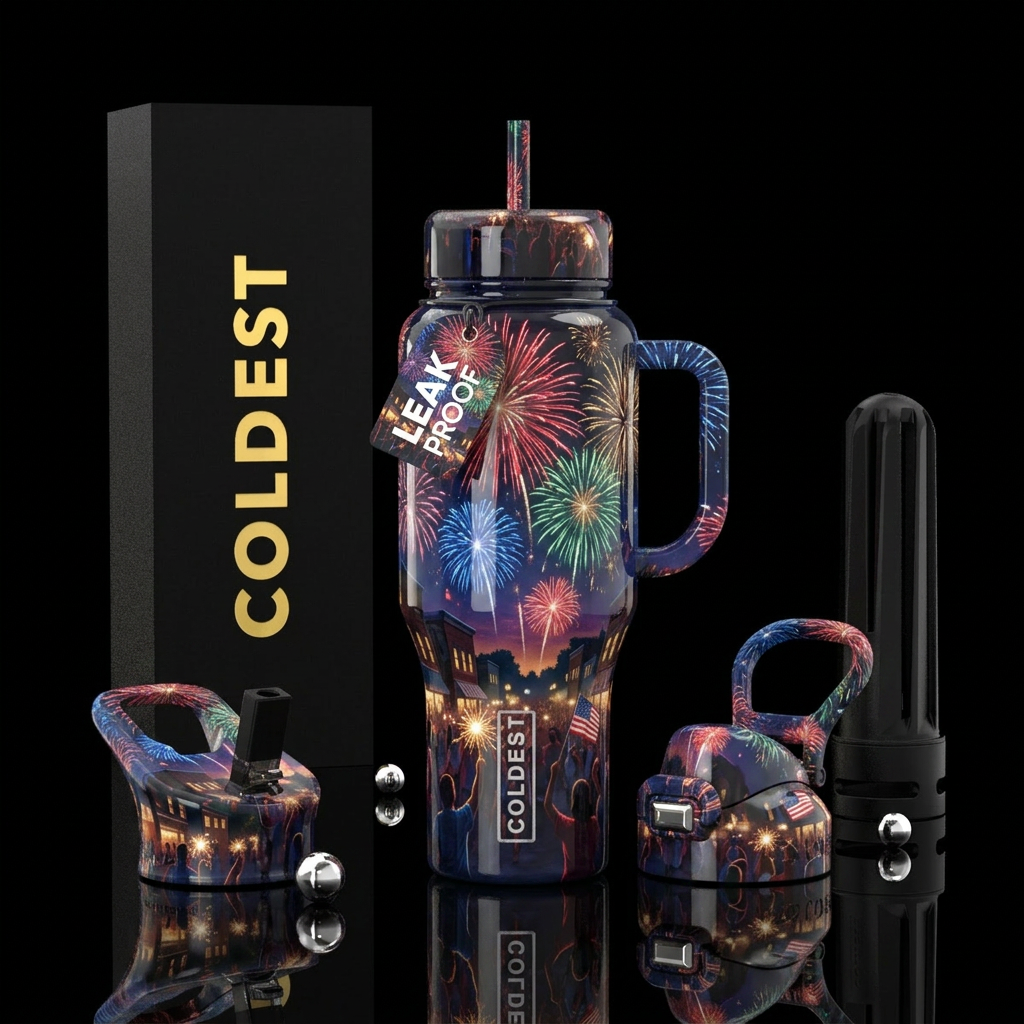 Hometown 4th of July celebration,glossy, trompe-l'... water bottle design