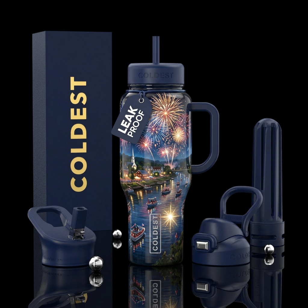 4th of July celebration,glossy, trompe-l'œil,after... water bottle design