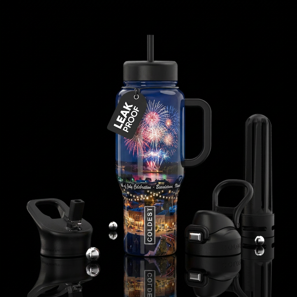 4th of July celebration,glossy, trompe-l'œil,after... water bottle design