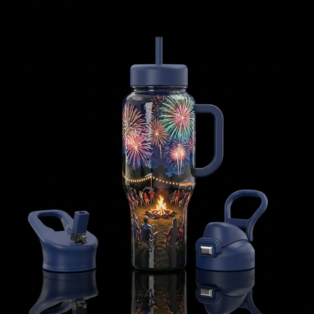 4th of July celebration,glossy, trompe-l'œil,after... water bottle design