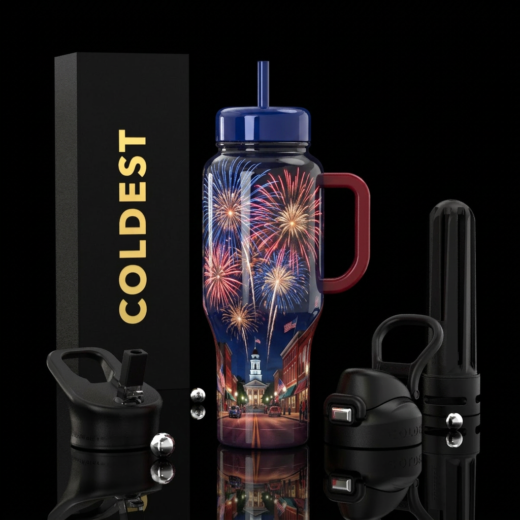 4th of July celebration,glossy, trompe-l'œil,after... water bottle design