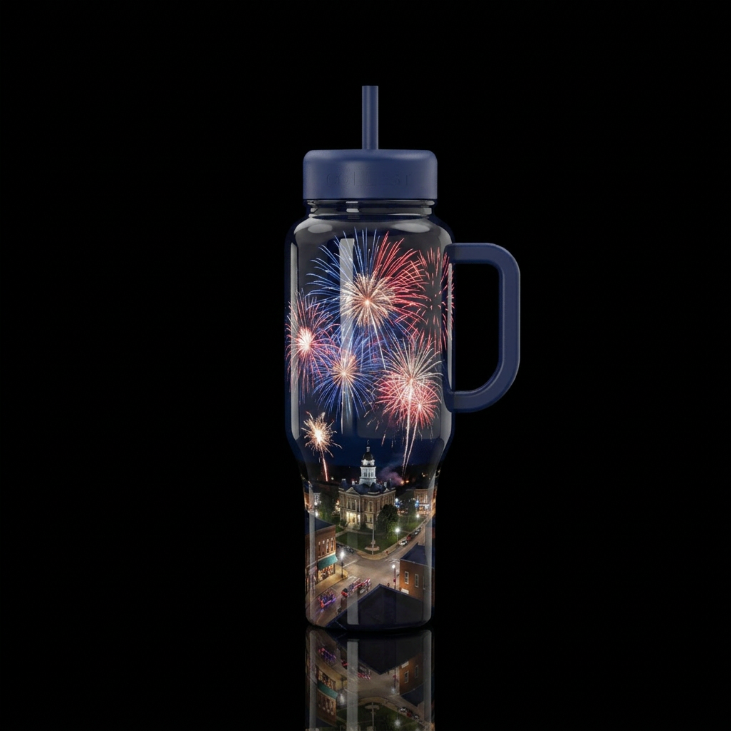 4th of July celebration,glossy, trompe-l'œil,after... water bottle design