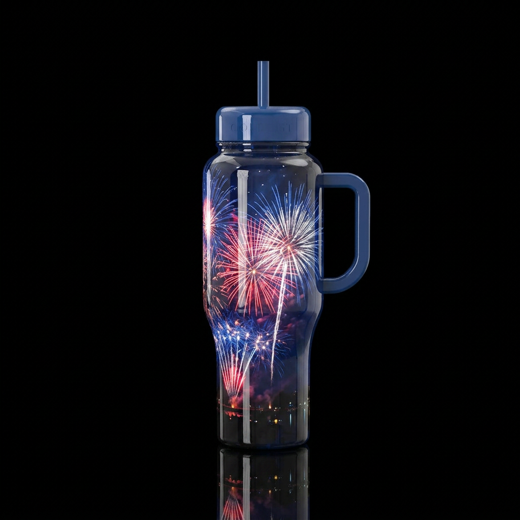 4th of July celebration,glossy, trompe-l'œil,after... water bottle design
