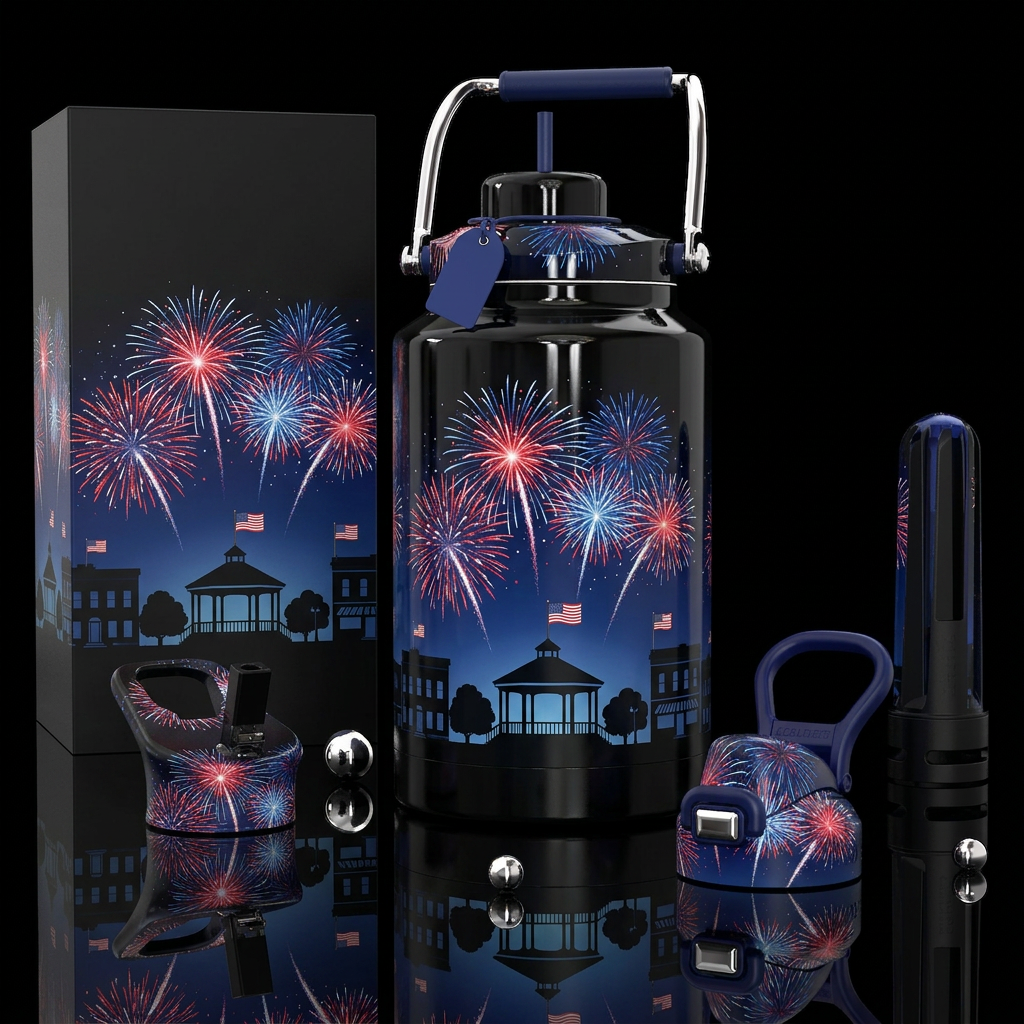 4th of July celebration,glossy, trompe-l'œil,after... water bottle design