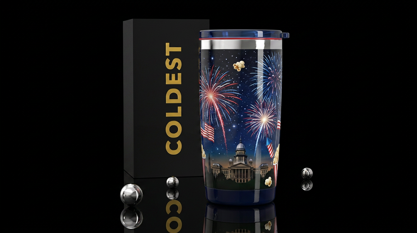 4th of July celebration,glossy, trompe-l'œil,after... water bottle design