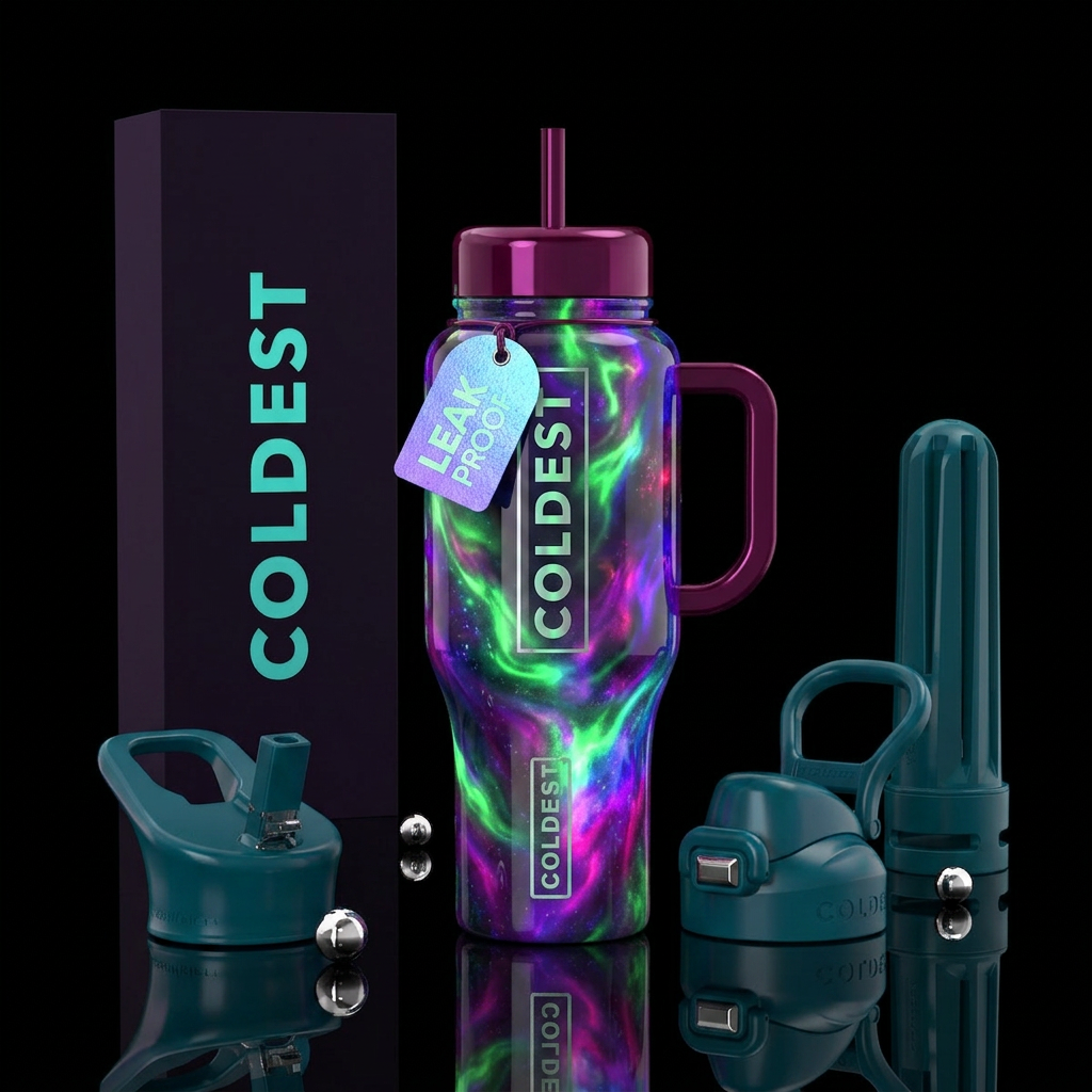 A mystery,glossy, trompe-l'œil,glow in the dark water bottle design