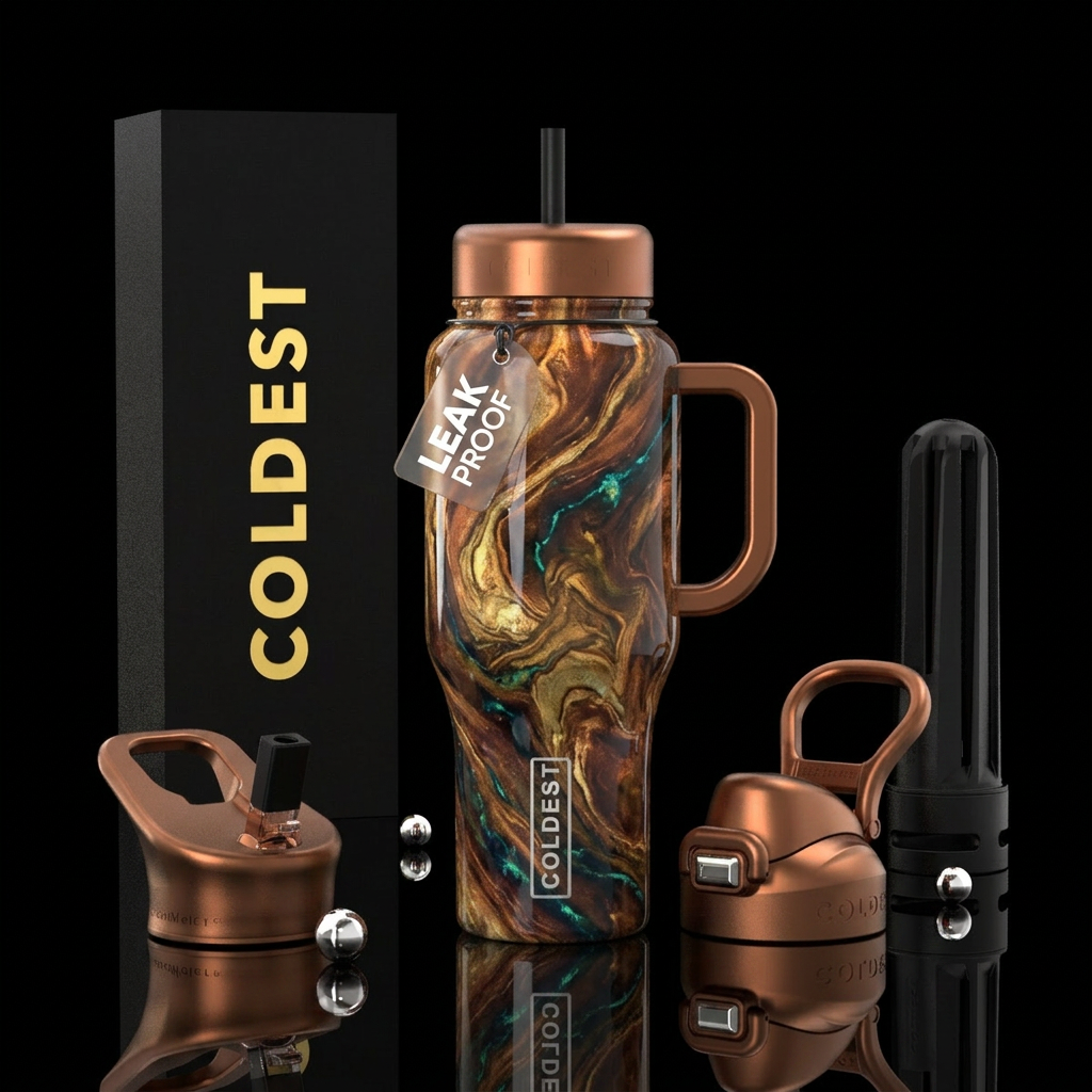 Copper marble,glossy, trompe-l'œil,glow in the dar... water bottle design