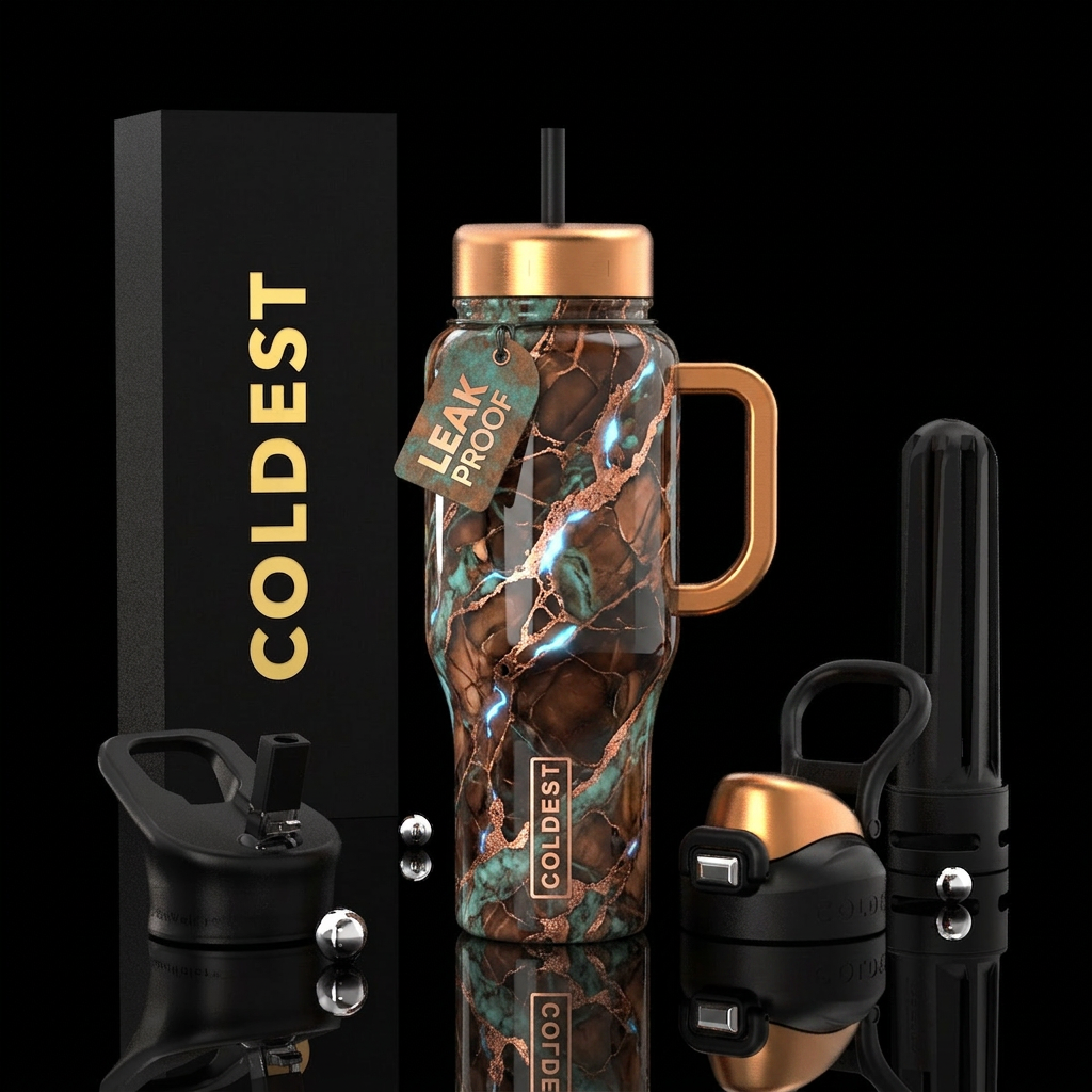 Copper marble,glossy, trompe-l'œil,glow in the dar... water bottle design